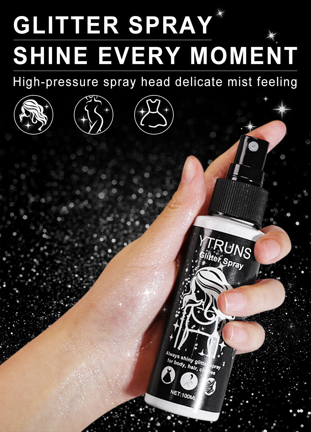 2-Pack Quick Dry Glitter Spray Kit for Hair And Body - High Gloss Shimmer Spray for Lips, Eyes, Face And More - Great for Music Festivals