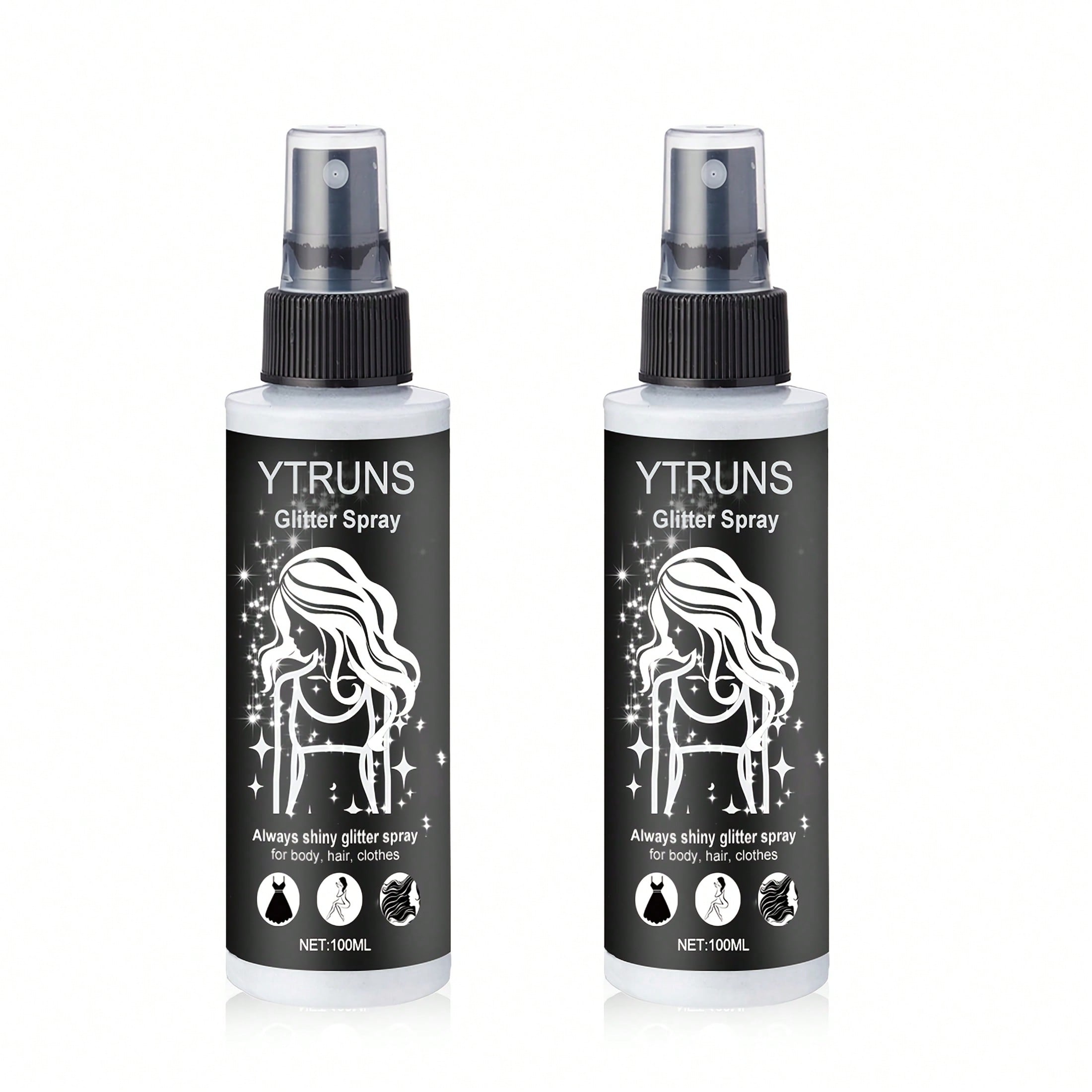 2-Pack Quick Dry Glitter Spray Kit for Hair And Body - High Gloss Shimmer Spray for Lips, Eyes, Face And More - Great for Music Festivals